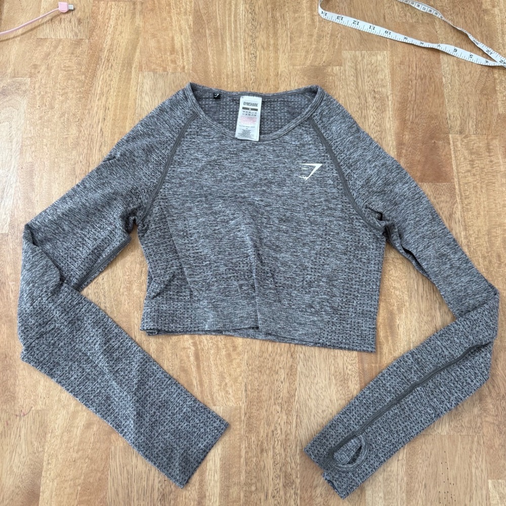 Gymshark Vital Seamless 2.0 Long Sleeve Crop Top Grey Marl Medium GLCT1847